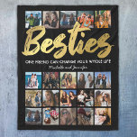 Manta Polar Besties Photo Collage | Best Friends<br><div class="desc">Personalized best friends fleecy blanket featuring a trendy black background that can be changed to any color,  the word "besties" in a faux gold foil script font,  a friendship quote,  your names,  and a 20 square photo collage template for you to customize to your own.</div>