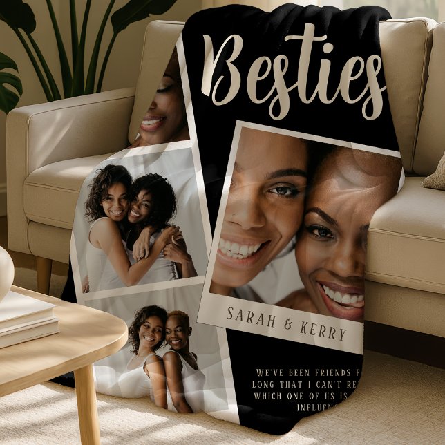 Manta Polar Besties Photo Collage Black Fleece Blanket (Subido por el creador)