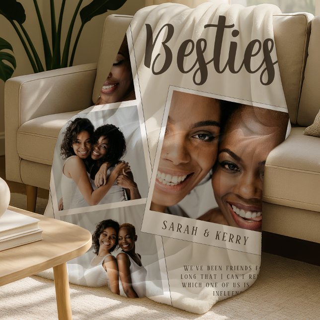 Manta Polar Besties Photo Collage Cream Fleece Blanket (Subido por el creador)