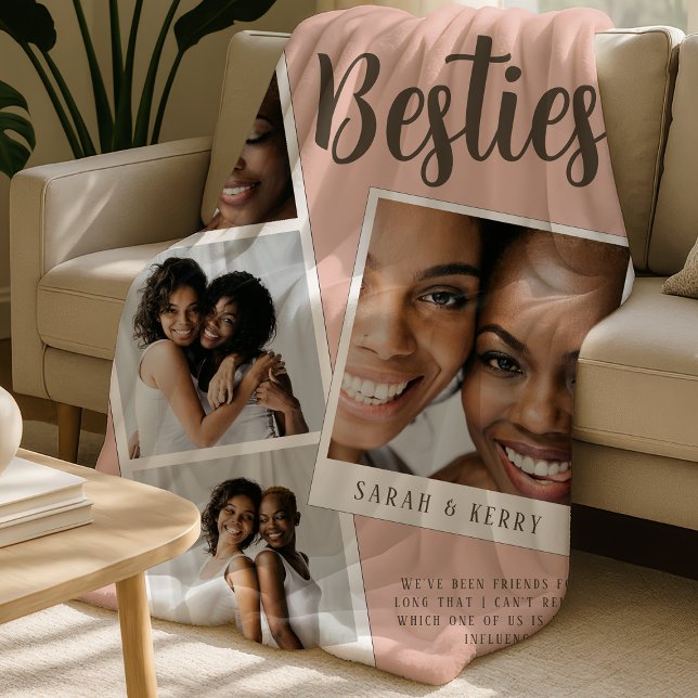 Manta Polar Besties Photo Collage Pink Fleece Blanket (Subido por el creador)