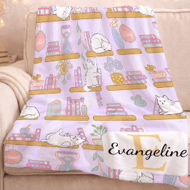 Manta Polar Biblioteca de gatos personalizados chica pastel li