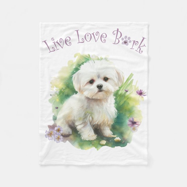 Manta Polar Bichon Dog Mom Floral (Anverso)