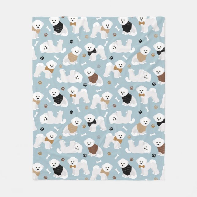 Manta Polar Bichon Frise Bones y Paws Blue (Anverso)