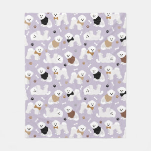 Manta Polar Bichon Frise Bones y Paws Purple Fleece Blanket