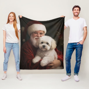 Manta Polar Bichon Frise con Papá Noel Navideño Festivo