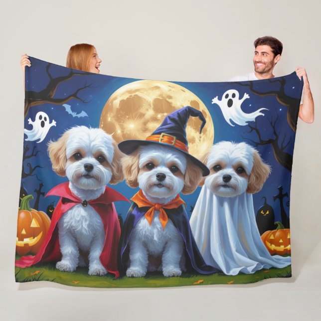 Manta Polar Bichon Frise Dogs Pumpkin Halloween Funny (In situ)