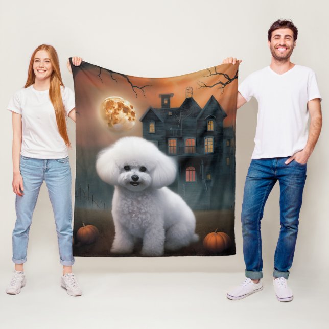 Manta Polar Bichon Frise Halloween Aterrador (In situ)