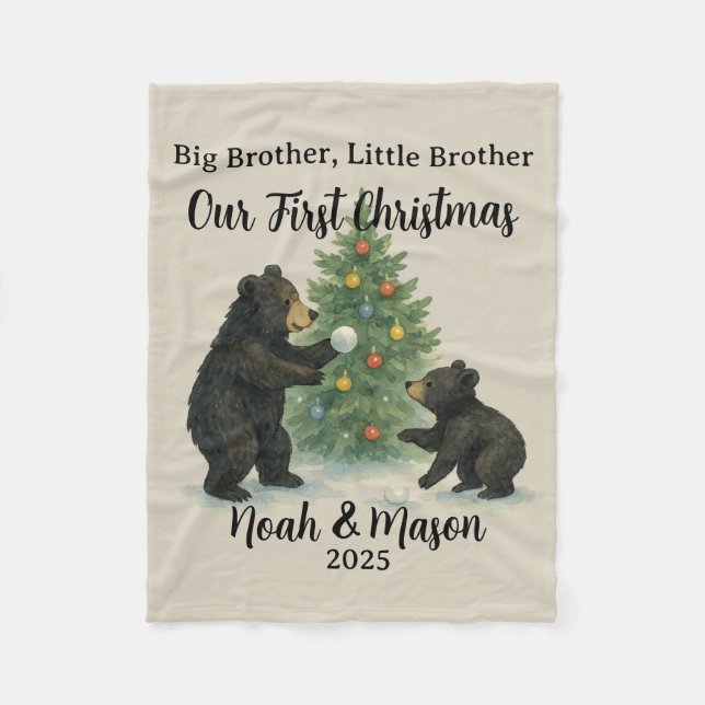 Manta Polar Big Brother Little Brother Bear Custom Christmas (Anverso)