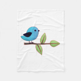 Manta Polar Bird Blue Gingham con hojas de bordado