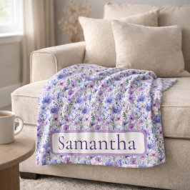 Manta Polar Birthday Gift Purple Floral Personalized Name
