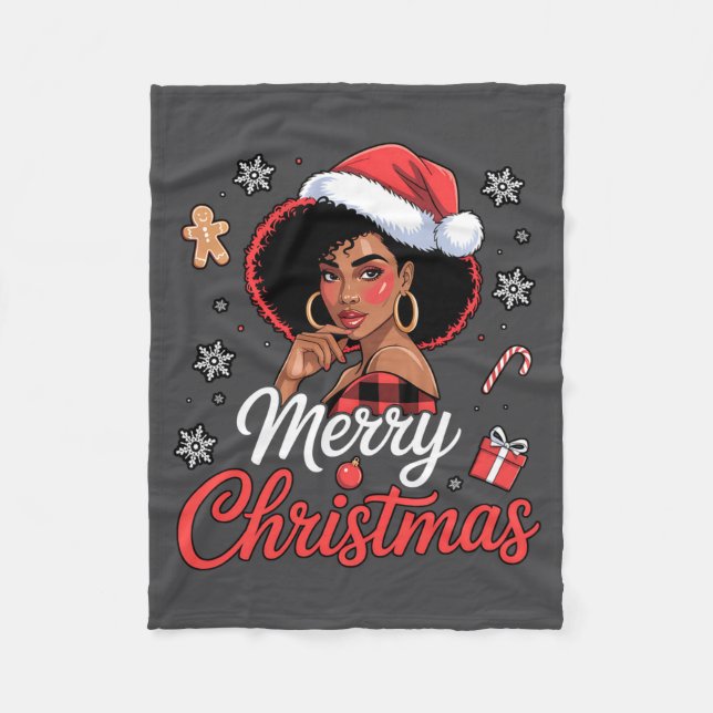 Manta Polar Black African Girl American Merry Christmas Santa  (Anverso)
