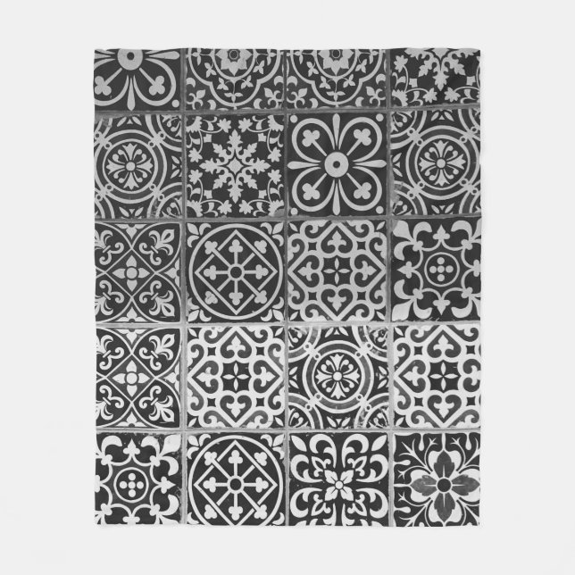 Manta Polar Black and white damask patterns (Anverso)