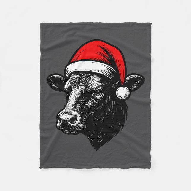 Manta Polar Black Angus Rancher Christmas Cow Santa Hat Farmer (Anverso)