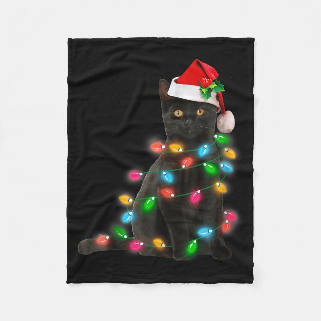 Manta Polar Black Cat Christmas Light Cat Lover Christmas  (Anverso)