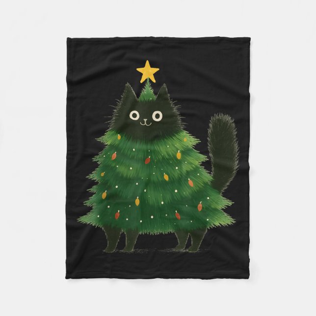 Manta Polar Black Cat Christmas Tree Cute Holiday Pet Lover De (Anverso)