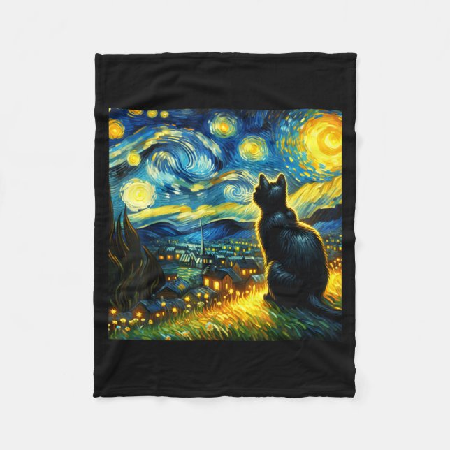 Manta Polar Black Cat Funny Cat Lover Mom Daddy Starry Night V (Anverso)