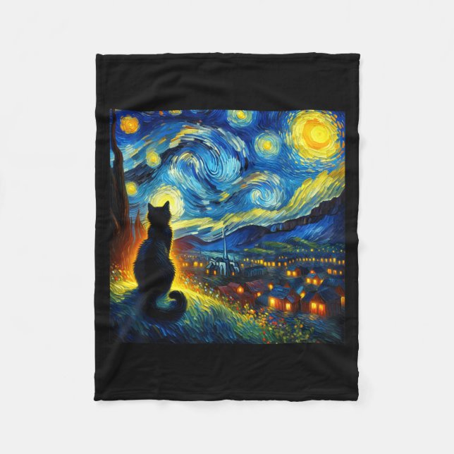 Manta Polar Black Cat Funny Cat Lover Mom Daddy Starry Night V (Anverso)