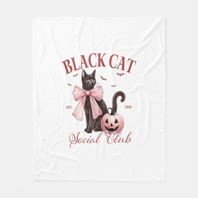 Manta Polar Black Cat Halloween Coquette Social Club Pink Bow (Anverso)