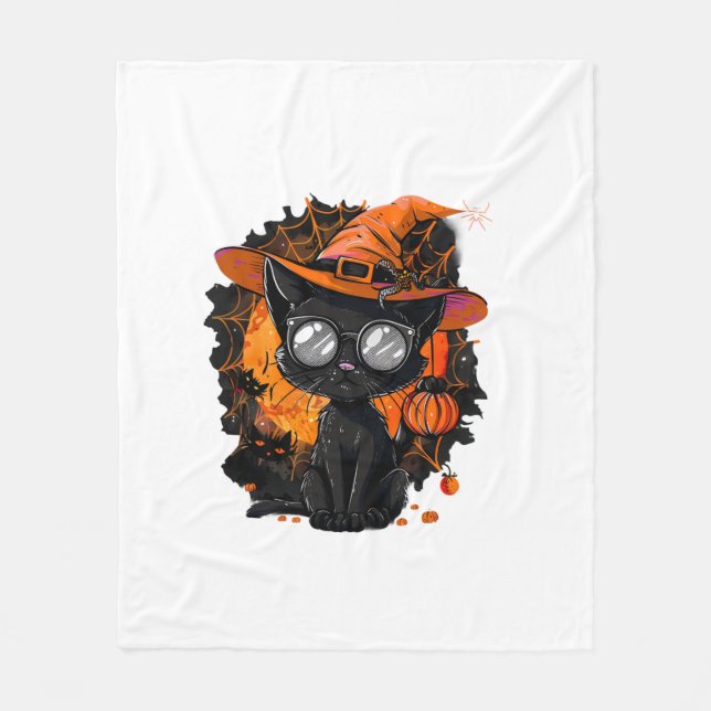 Manta Polar Black Cat Halloween Disstuve Witchcraft Spider Web (Anverso)