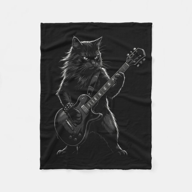 Manta Polar Black Cat Playing Electric Guitar Gothic Rocker  (Anverso)