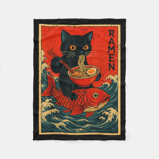 Manta Polar Black Cat Ramen Japanese Graphic Tees For Men Wome (Anverso)