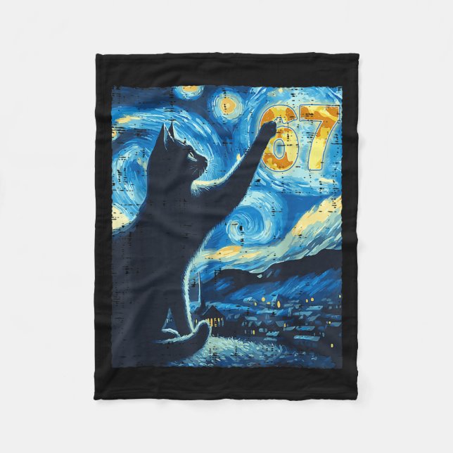 Manta Polar Black Cat Starry Night Van Gogh Cat 67 Six Seven M (Anverso)