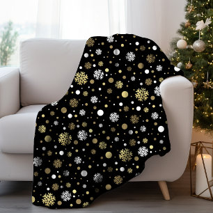 Manta Polar Black Faux Gold Snowflakes Polkadots