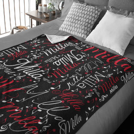 Manta Polar Black Fleece Blanket con notas musicales