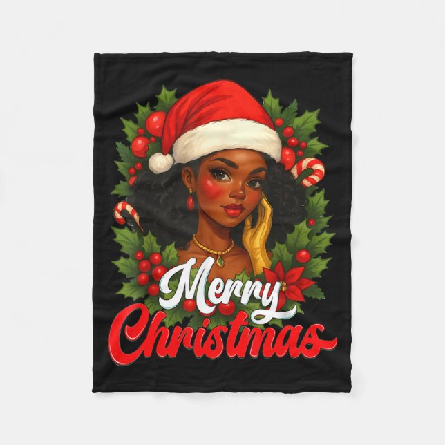 Manta Polar Black Girl Santa Hat Merry Christmas Pajama Africa (Anverso)