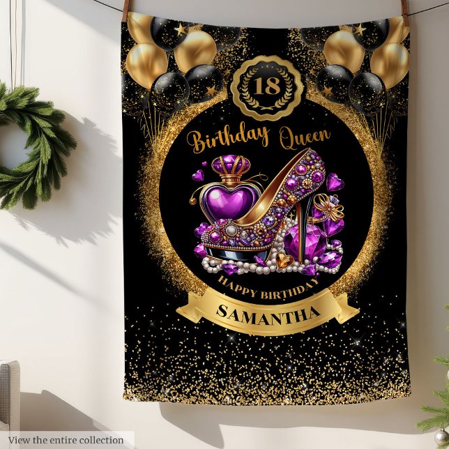 Manta Polar Black Gold Birthday Queen High Heels Púrpura (Black Gold Birthday Queen High Heels Purple Fleece Blanket )