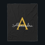 Manta Polar Black Gold Girly Script Monograma Nombre moderno<br><div class="desc">Monograma de guion de Faux dorado y negro Añadir su propio nombre Fleece Blanket. Esto hace que el dulce perfecto cumpleaños 16,  boda,  ducha de novia,  aniversario,  ducha de bebé o fiesta de soltera sea regalo para alguien que ama el lujo glam y los estilos de moda.</div>