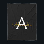 Manta Polar Black Gold Girly Script Monograma Nombre moderno<br><div class="desc">Monograma de guion de Faux dorado y negro Añadir su propio nombre Fleece Blanket. Esto hace que el dulce perfecto cumpleaños 16,  boda,  ducha de novia,  aniversario,  ducha de bebé o fiesta de soltera sea regalo para alguien que ama el lujo glam y los estilos de moda.</div>