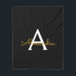 Manta Polar Black Gold Girly Script Monograma Nombre moderno<br><div class="desc">Monograma de guion de Faux dorado y negro Añadir su propio nombre Fleece Blanket. Esto hace que el dulce perfecto cumpleaños 16,  boda,  ducha de novia,  aniversario,  ducha de bebé o fiesta de soltera sea regalo para alguien que ama el lujo glam y los estilos de moda.</div>