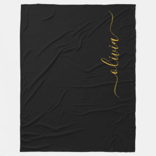 Manta Polar Black Gold Modern Script Girly Monograma Nombre