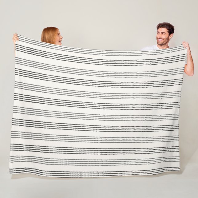 Manta Polar Black Gray Modern Stripe Boho Minimalista (In situ)