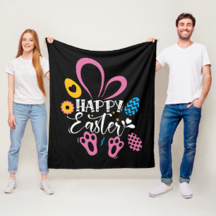 Manta Polar Black Happy Easter Cute Bunny Easter Eggt Hunt