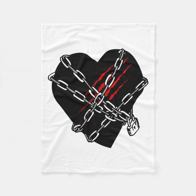 Manta Polar Black Heart Red Chains Cool Gothic Valentines Day  (Anverso)