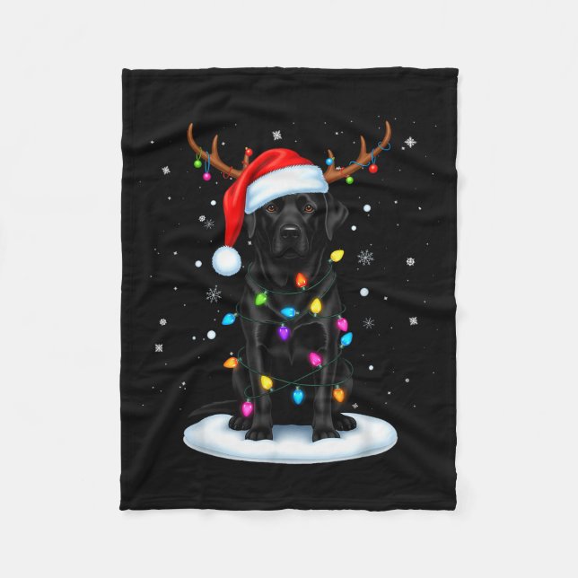 Manta Polar Black Lab Labrador Christmas Dog Reindeer Lights P (Anverso)