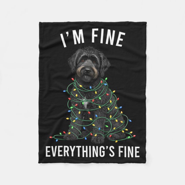 Manta Polar Black Labradoodle Christmas I'm Fine Everything Is (Anverso)