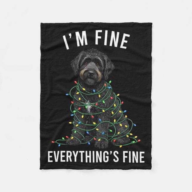 Manta Polar Black Labradoodle Christmas I'm Fine Everything Is (Anverso)