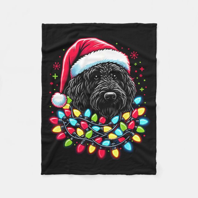 Manta Polar Black Labradoodle Christmas Tree Xmas Lights Doodl (Anverso)