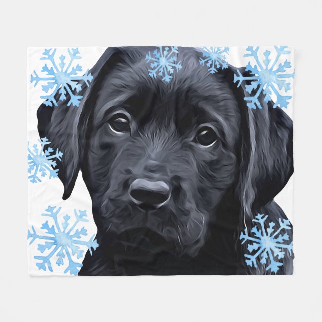 Manta Polar Black Labrador Puppy Dog Feliz Navidad (Frente (Horizontal))