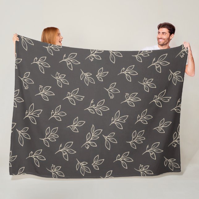 Manta Polar Black Leaf Throw Blanket (In situ)