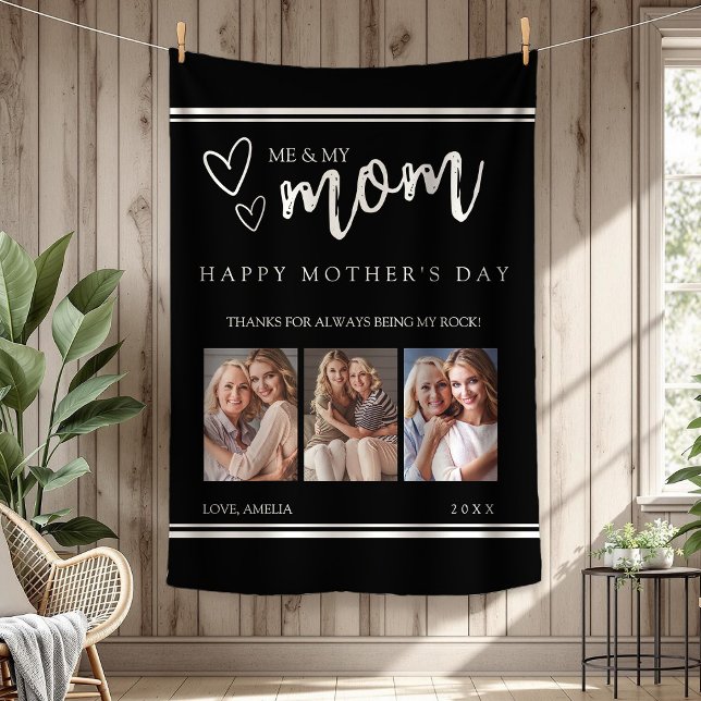 Manta Polar Black Modern Happy Mother's Day Photo Collage (Black Modern Happy Mother's Day Photo Collage Fleece Blanket)
