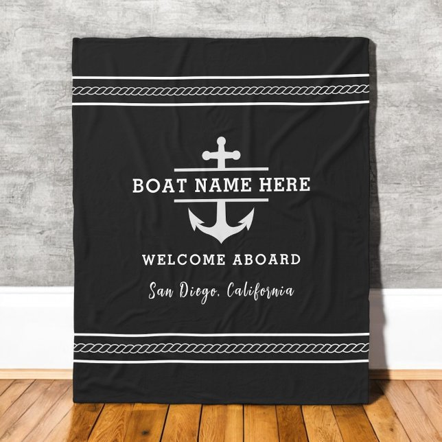 Manta Polar Black Nautical Boat Name Welcome Aboard Anchor  (Subido por el creador)