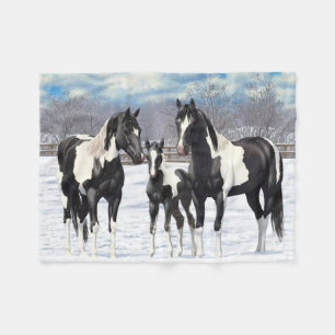 Manta Polar Black Pinto Quarter Horse Pintando En Nieve
