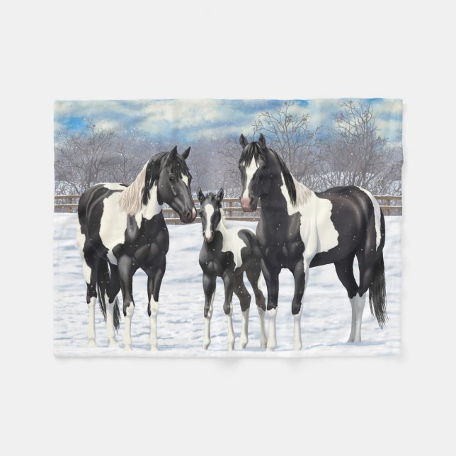 Manta Polar Black Pinto Quarter Horse Pintando En Nieve (Frente (Horizontal))