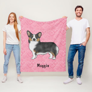 Manta Polar Black Tri Pembroke Welsh Corgi Corazones Con Nombr