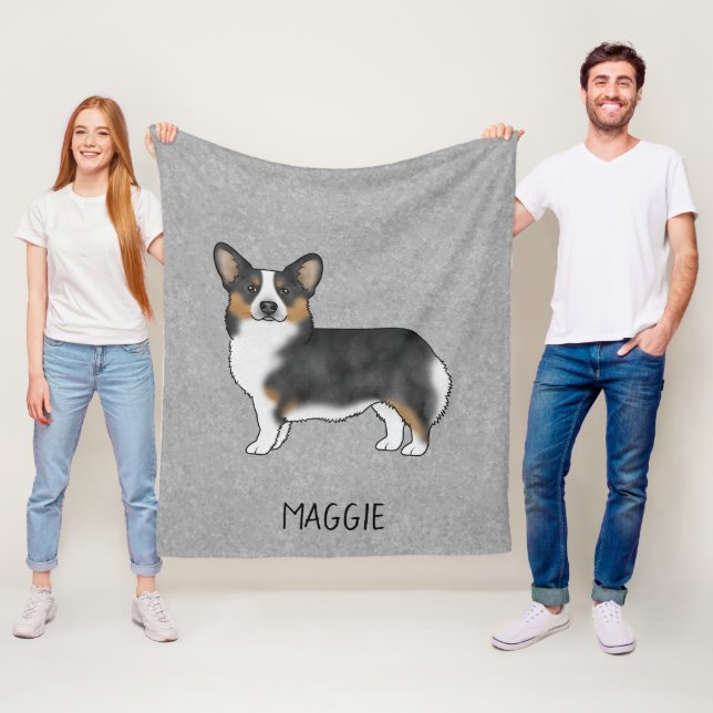 Manta Polar Black Tricolor Pembroke Welsh Corgi Perro Gris (In situ)