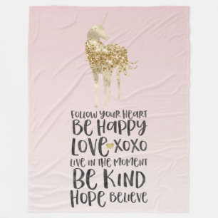 Manta Polar Black Watercolor Inspirador Gold Unicorn